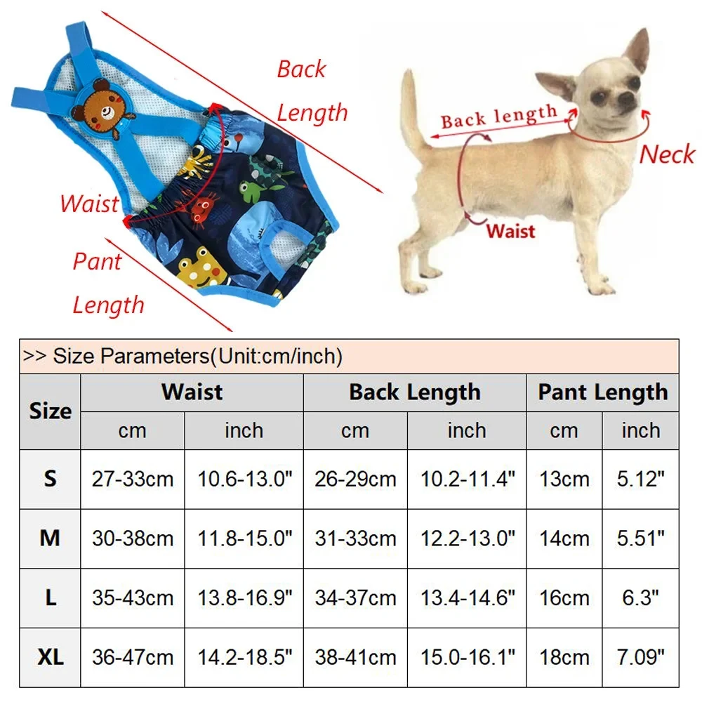 Reusable Dog Diapers Female Underwear Briefs with Adjustable Suspender Cartoon Print Puppy Physiological Pants for Girl Dogs