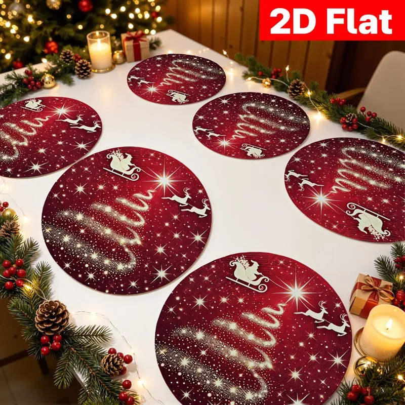 VIKAMA Linen Round Placemats, White Gold Snowflake Star Design, Washable Stain Resistant Easy Clean, Winter Dining Decor