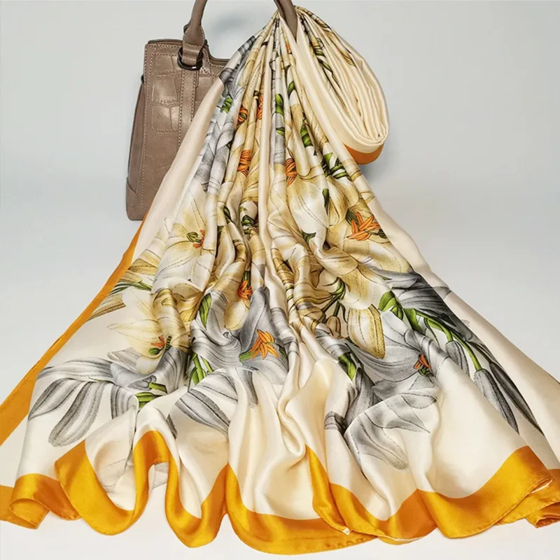 

Женский универсальный квадратный шарф из искусственного шифона с цветочным принтом, легкий люкс