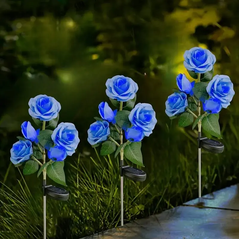 1PC Solar 5-Head Rose Flower LED Light,Outdoor Plug-in Decoration Lights,Landscape Lightting For Garden Lawn Yard Path Graveyard