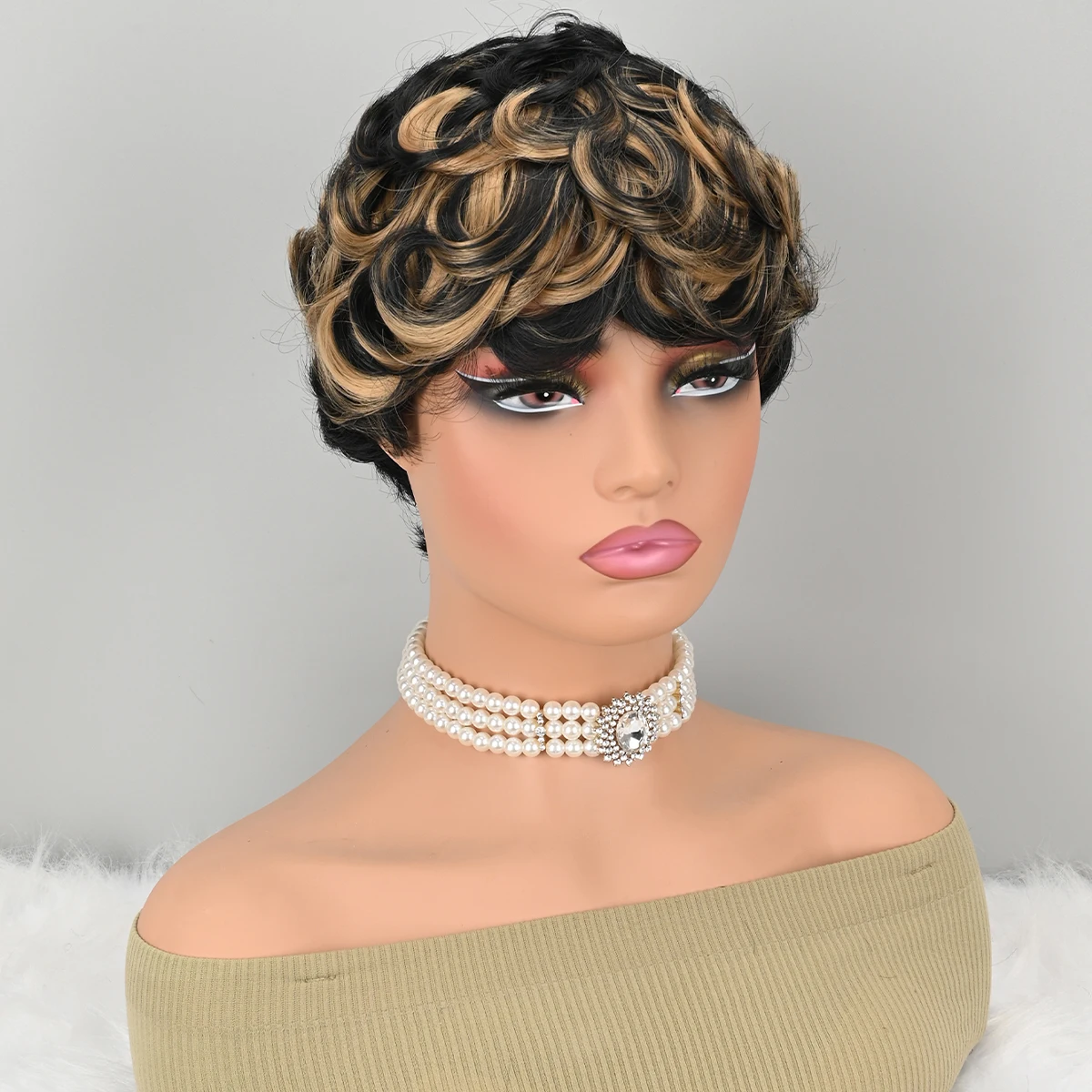 قصيرة عابث الباروكات قصيرة براون أسود مجعد عابث الباروكات الاصطناعية خصلات الشعر المستعار الطبيعي متموج براون أسود عابث قطع شعر مستعار قصير مجعد #6