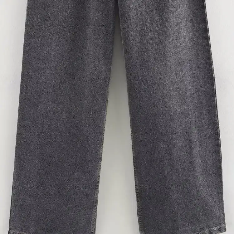 

JNLEAOG Autumn New Women's High Waist Wide Leg Jeans Two Tone Versatile Casual Sle Multi ket Polyester Winter Wear