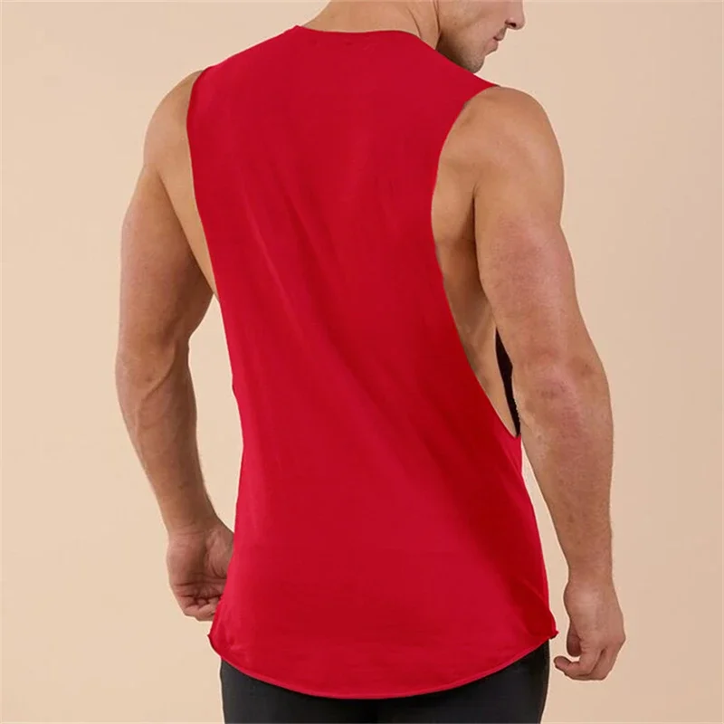 Bodybuilding Drop Armhole Tank Top Mens Cartoon Gym Stringer Summer Fitness Solid Clothing Loose O-neck Sleeveless Vest