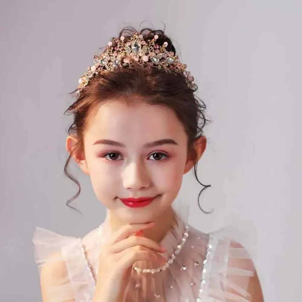 خمر الوردي الأزهار تاج لامعة أنيقة تاج الشعر التبعي أغطية الرأس الشعر هوب الأميرة حجر الراين تيارا الملابس والاكسسوارات