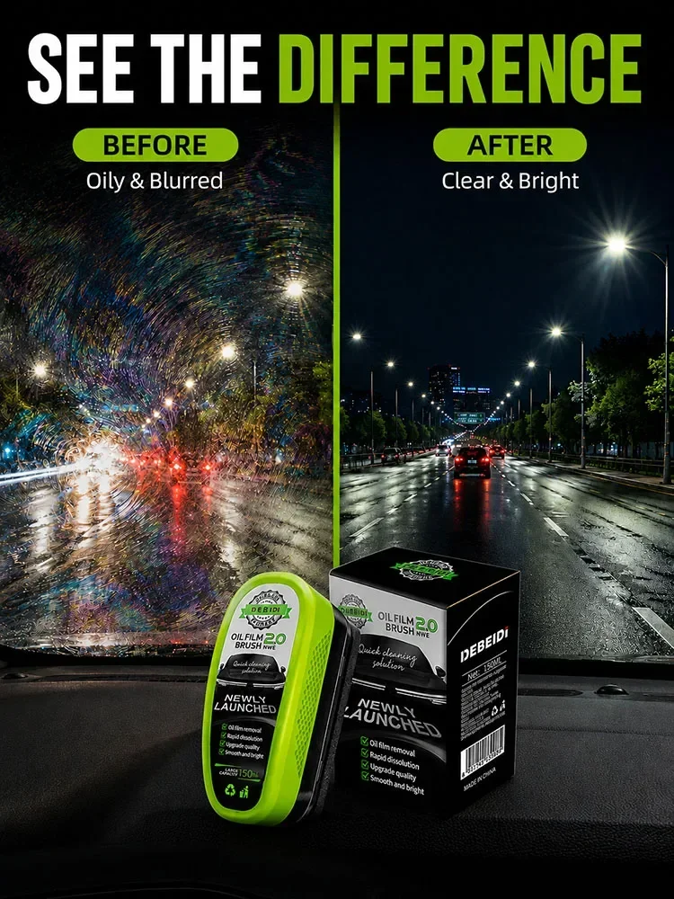 Windshield Oil Film Removal Brush,Automotive Glass Cleaner Applicator with Hydrophobic Coating & Glass Polish for Auto Detailing