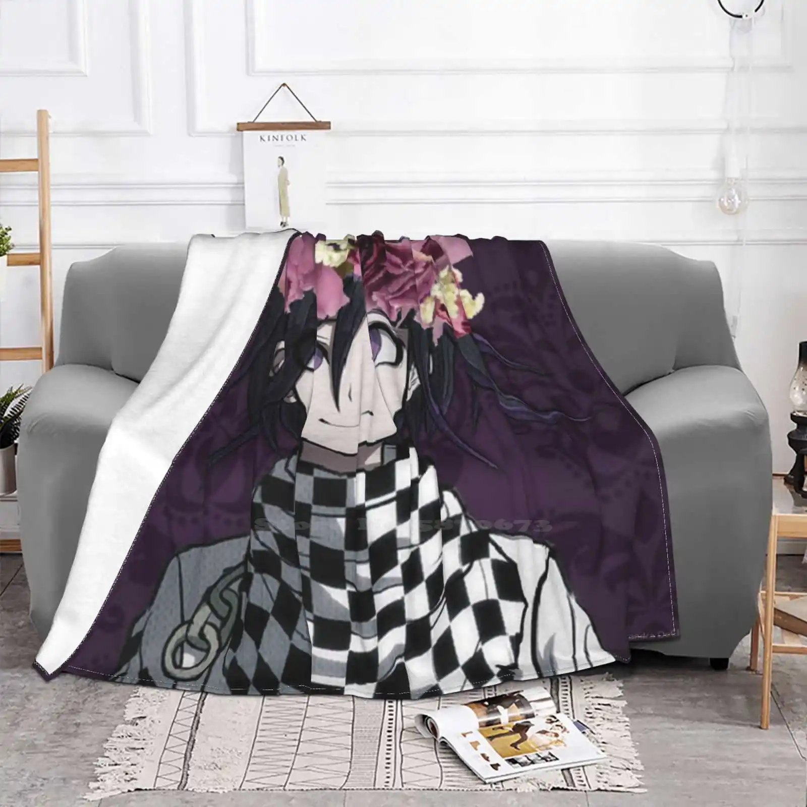 Kokichi Ouma Ultimate Liar Blanket Soft Warm Travel Portable Blanket Grape Soda Kokichi Ouma Purple Flower Crown Danganronpa V3