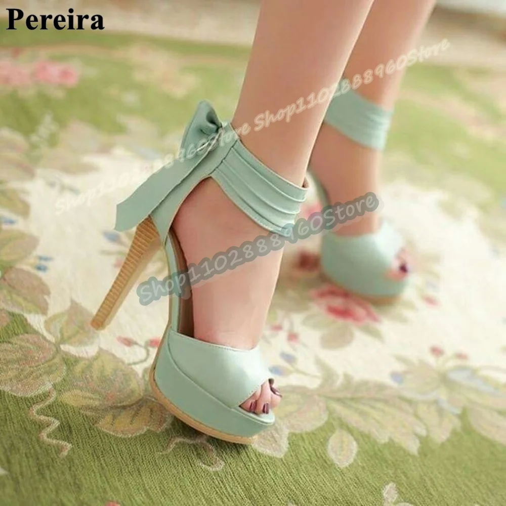 

Solid Leather Pleated Strap Platform Bowknot Sandals Thin High Heel Shoes For Women Back Zipper Peep Toe Fashion Casual Sandals