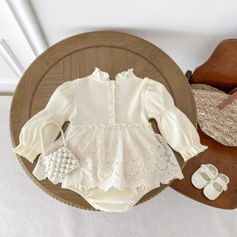 Spring Autumn Infant 0-24m Romper Newborn Clothes Cotton Lace Baby Girl Bodysuit Long Sleeves Princess Baby Girls Clothing