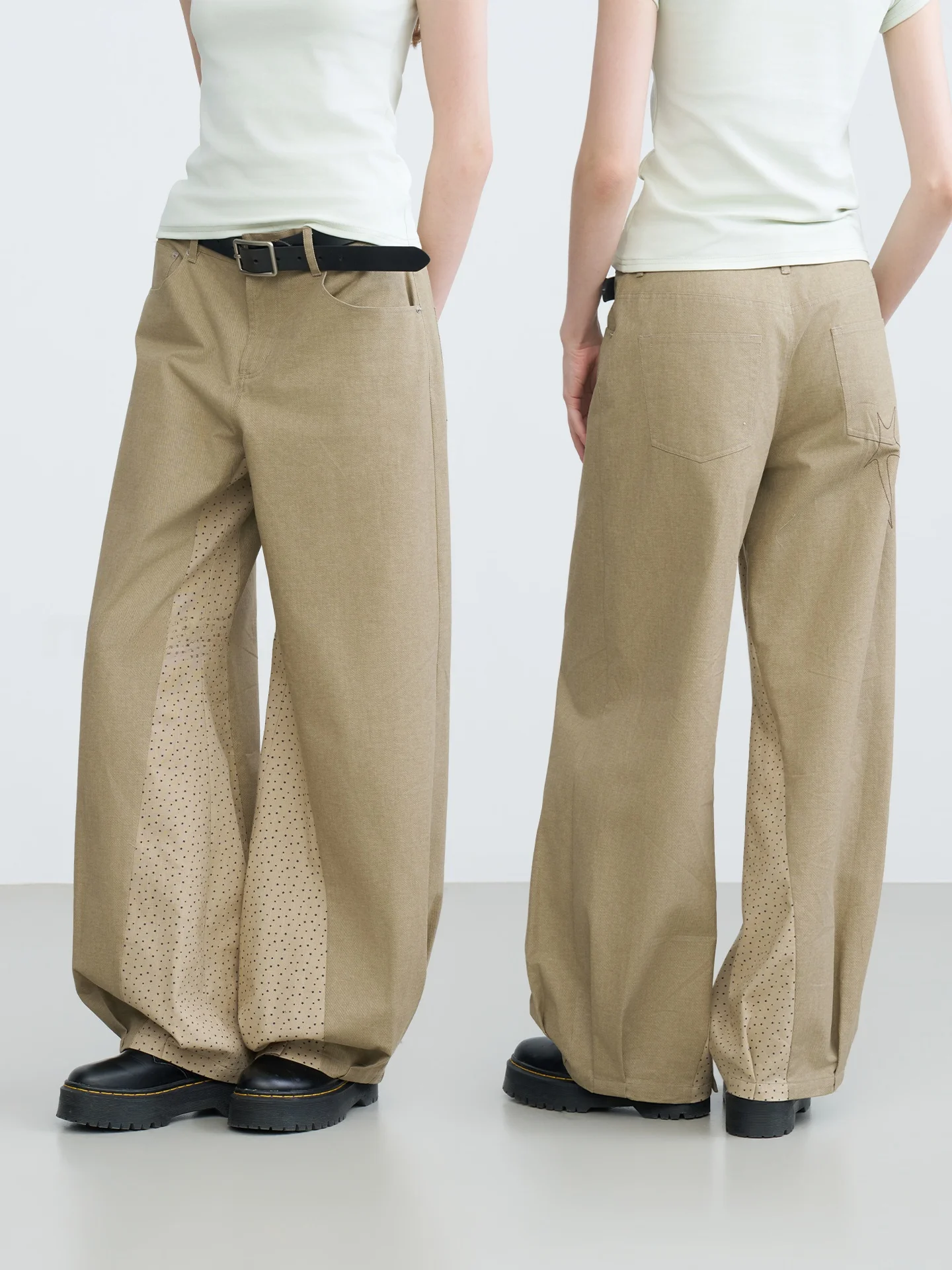 Riverstone plus Simple Embroidered Casual Pants Women's Polka Dot Design Work Trousers Irregular Splicing Leisure Pants