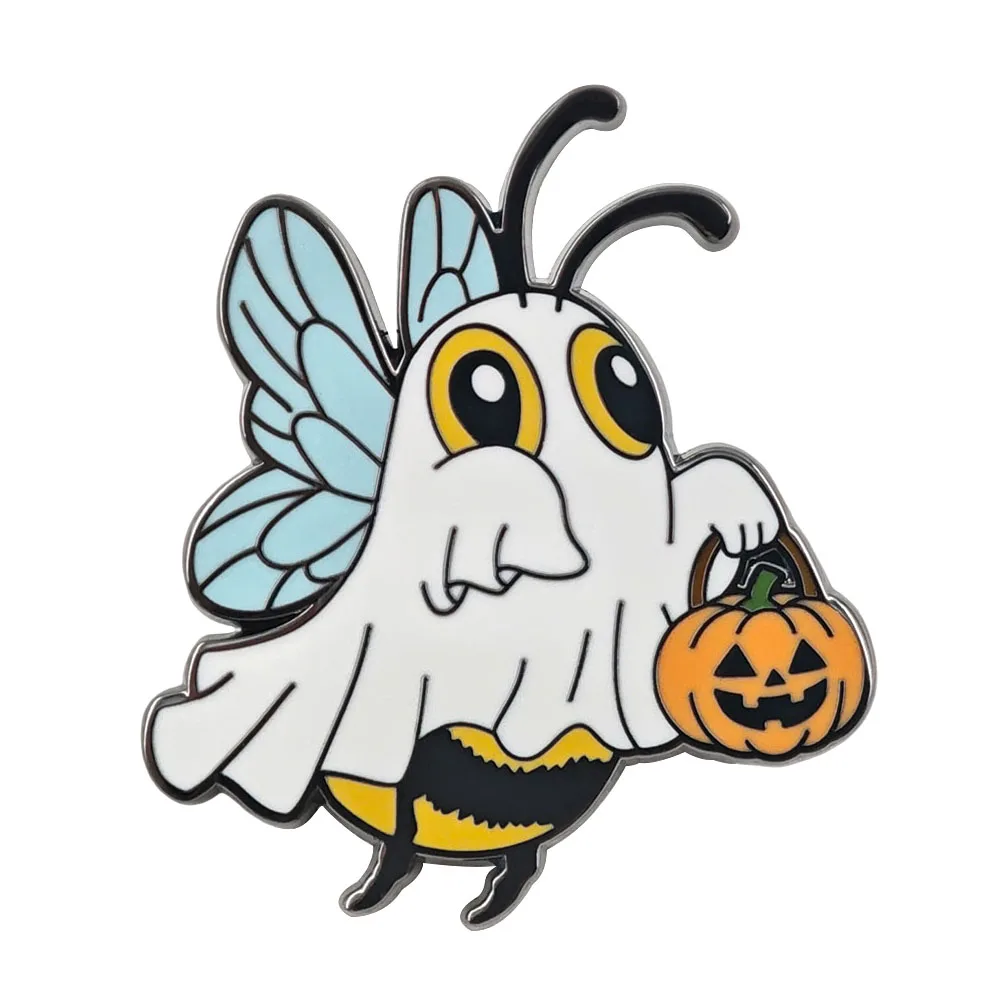 Spooky Cute Ghost Bee Enamel Pin Halloween Bumblebee Brooch Trick or Treat Pumpkin Badge Honeybee Lapel Pins Bag Accessory Gift