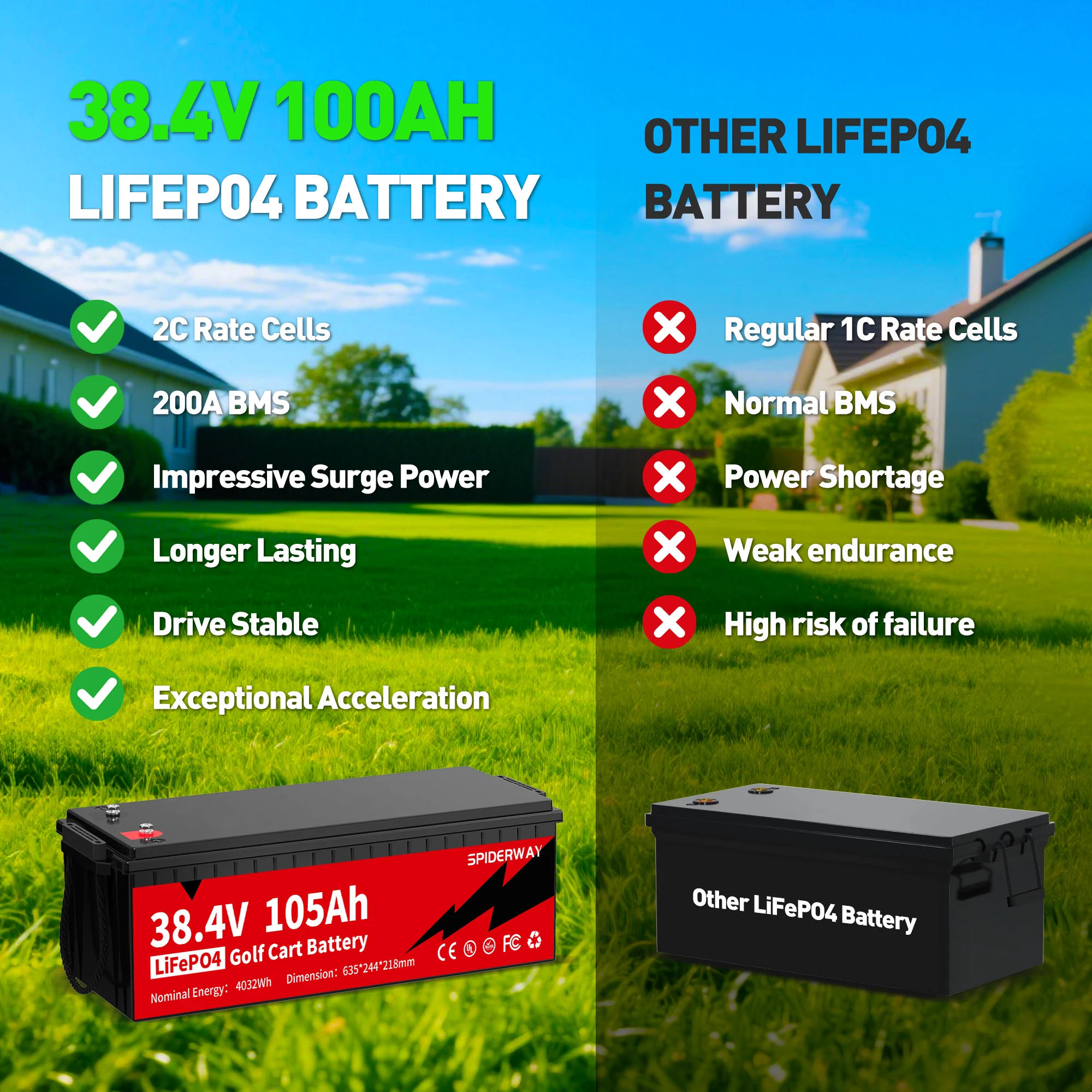 

36V 105AH Lithium LiFePO4 Battery Golf Cart EV RV Off Grid Solar Club Car DS, Precedent, Tempo, Onward10 Year life