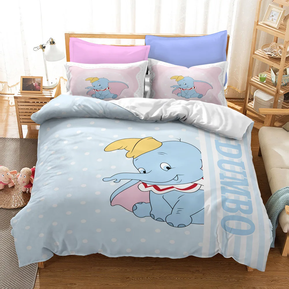 Cartoon Dumbo Bedding Set for Kids Disney Double Duvet Cover Comforter Sets Little Flying Elephant Puppy Sheet Baby Bedspreads