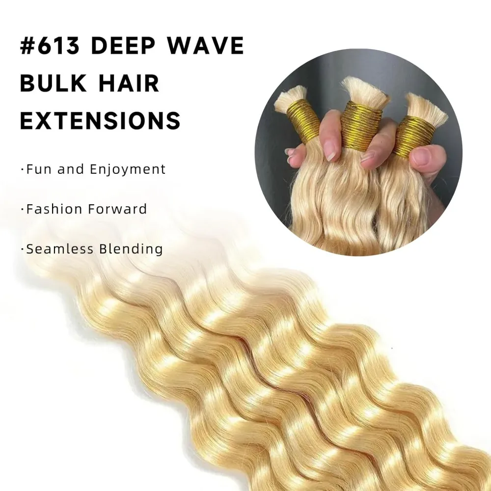 613 blonde Deep Wave Bulk Flechten Haar menschliches Haar kein Schuss menschliches Haar für Flecht verlängerungen 16-26 Zoll für Frau 50 gr/paket