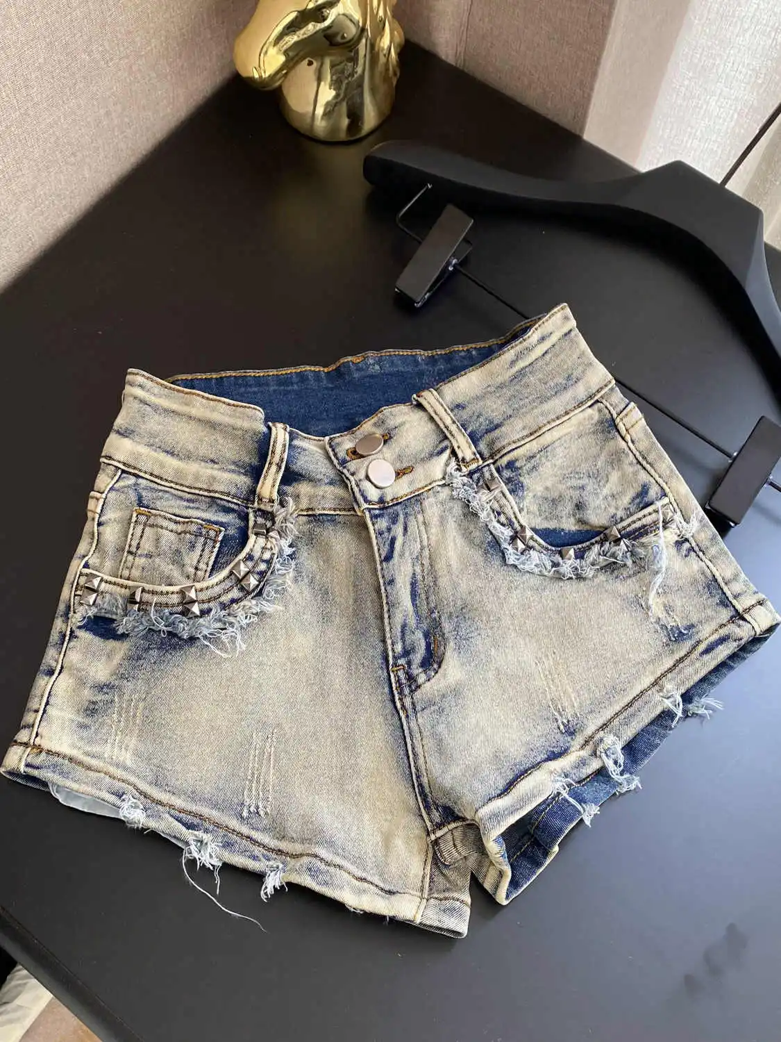 Damskie niebieskie szorty z mikro denimu, niski stan, mini, podarte jeansy, lata 2000, Y2k, Harajuku, vintage, kowbojskie krótkie spodnie, ubrania na lato