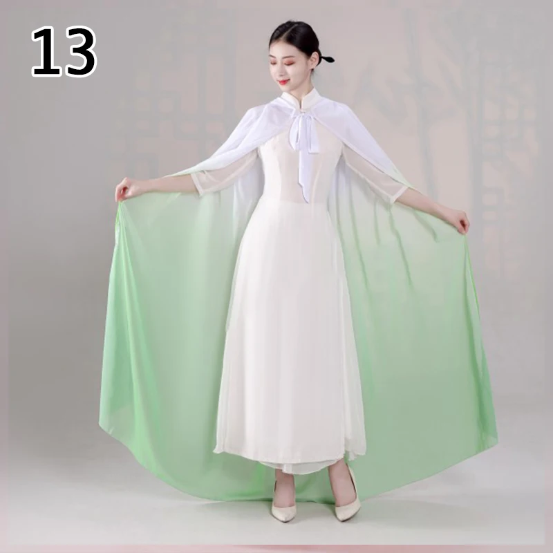 Chinese Traditional Hanfu Cloak Gradient Color Chiffon Martial Art Hanfu Travel Photo Shawl Hooded Cape Carnival Cosplay Costume