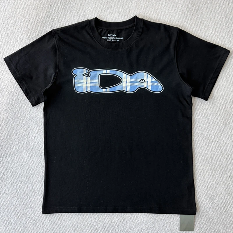 Summer High-quality Letter Patterned Checkered IDA Short Sleeved American Street Fashion T-shirt