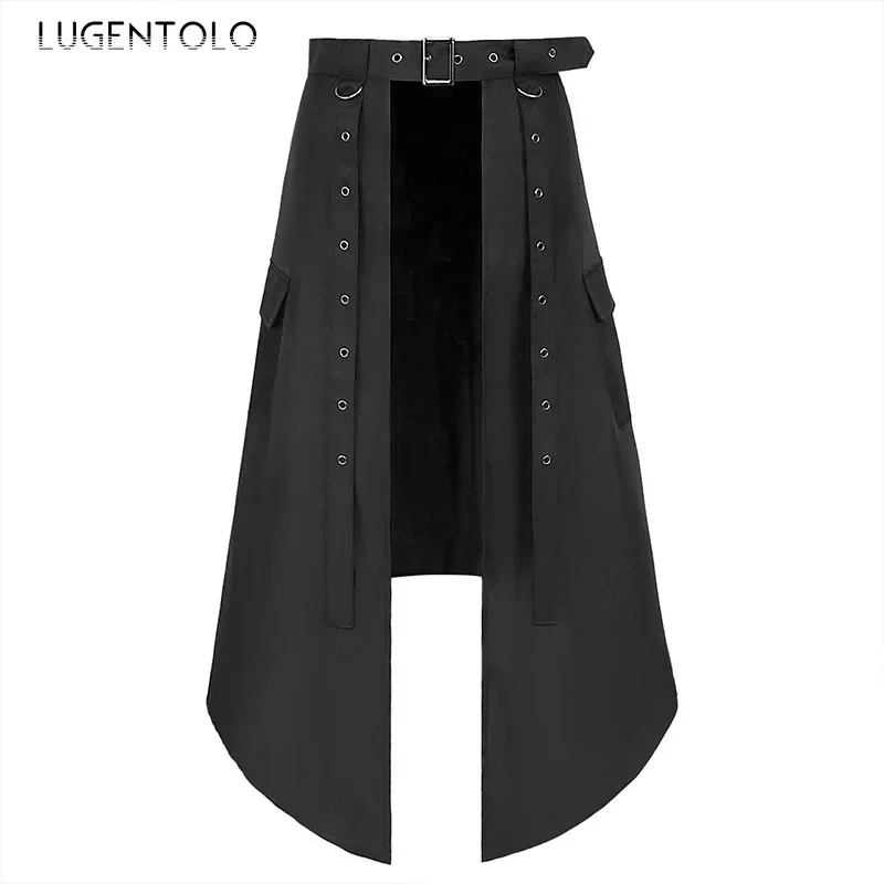 Men Dark Rock Skirt Punk Steam Gothic Party Fashion Solid New Large Size Men\'s Personality Black Rivet Asymmetric Half Skirts