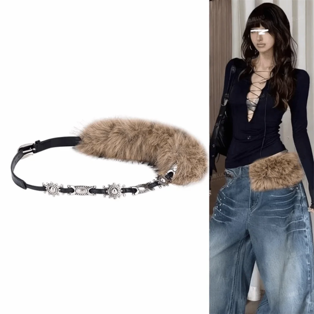 بسيطة بو الجلود الجلود الفراء حزام فتاة حار نمط فاسق أفخم حزام تنوعا الكورية نمط Y2K زنار الإناث/الفتيات