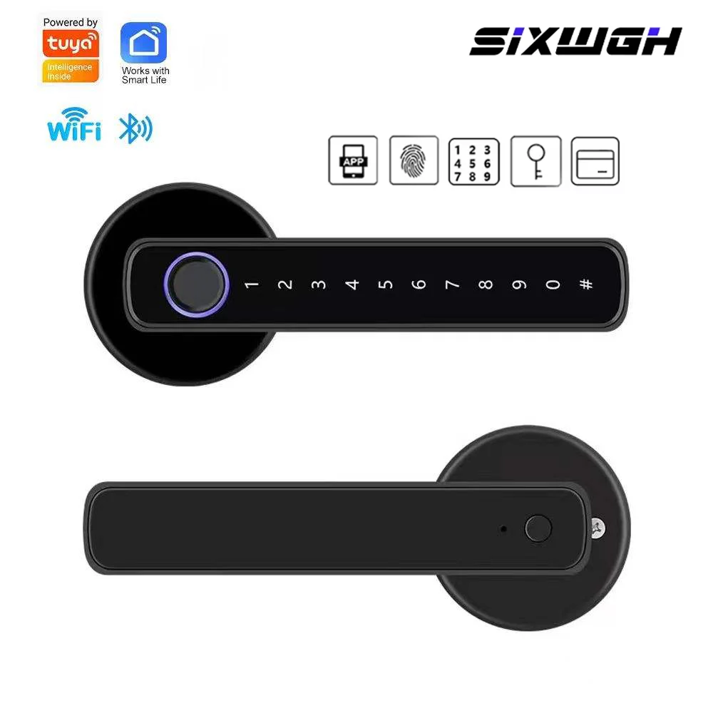 SIXWGH Smart Biometric Keyless Entry Fingerprint Door Lock for Bluetooth Wi-Fi Enabled Tuya APP Control Temporary Password
