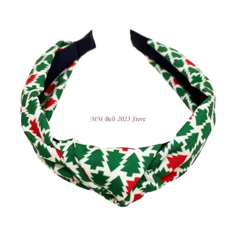 

49ME Симпатичная широкая повязка на голову с узлом, приятная для кожи, повязка на голову с рождественским принтом для женщин