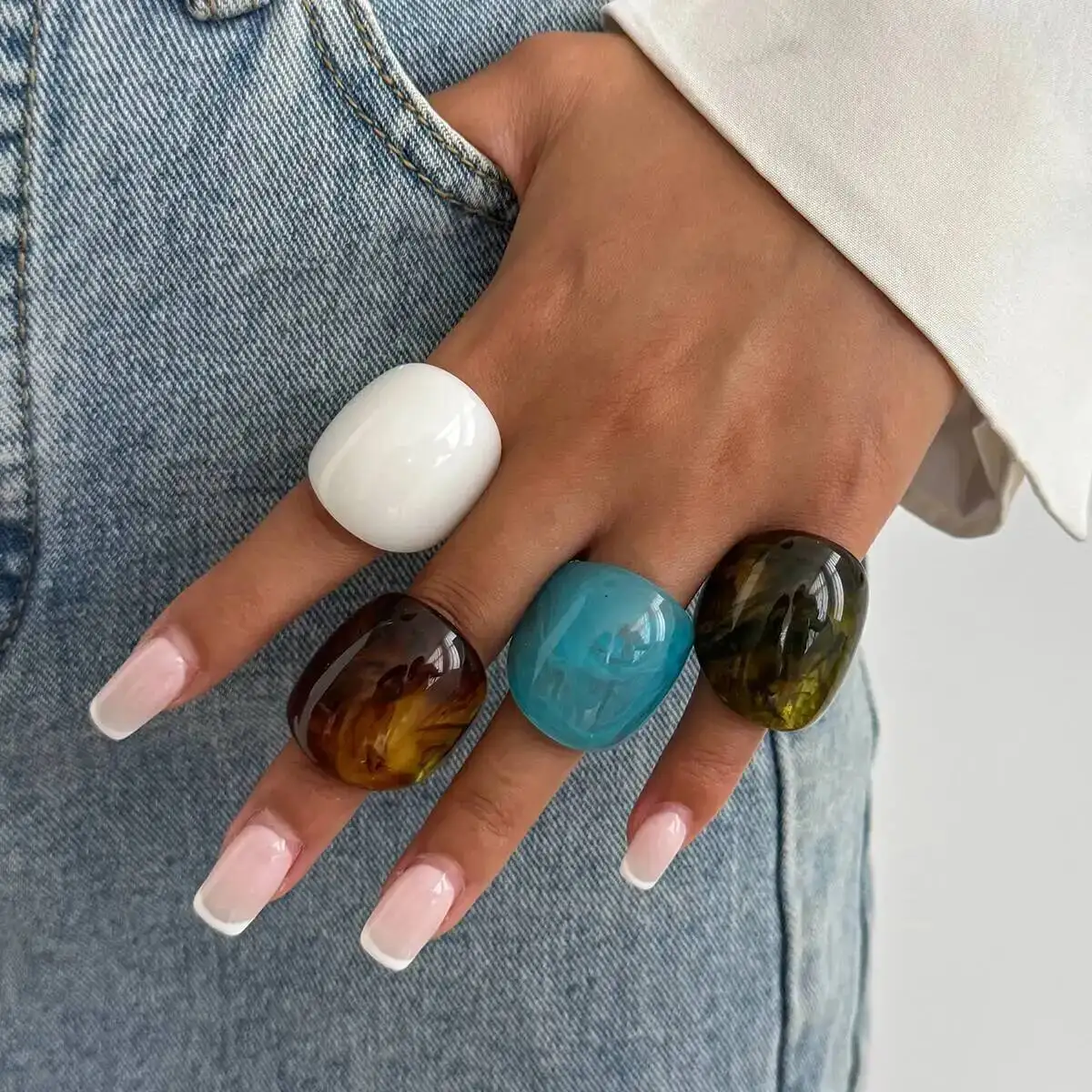 IngeSight.Z Boho Smudging Chunky Fingerringe für Frauen Mode Unregelmäßiges Acrylharz Wassertropfen Oval Knuckle Y2K Schmuck Geschenk