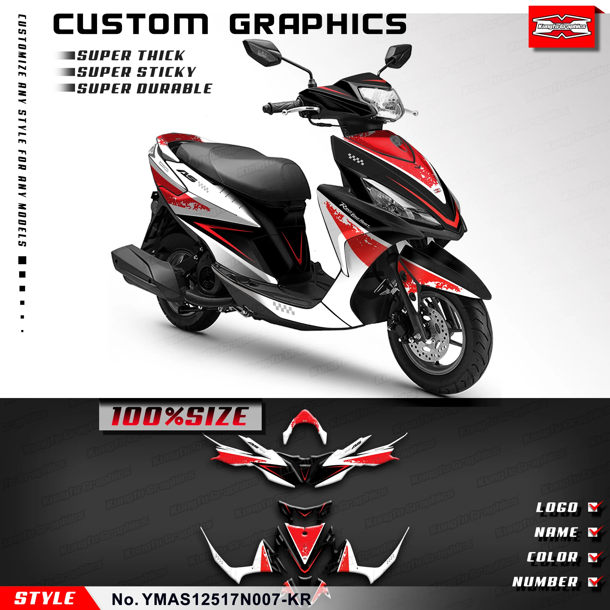 KUNGFU GRAPHICS Graphics Kit Durable Vinyl for Yamaha AS125 AS 125 2017 2018 2019 2020 2021,Protector, YMAS12517N007-KR