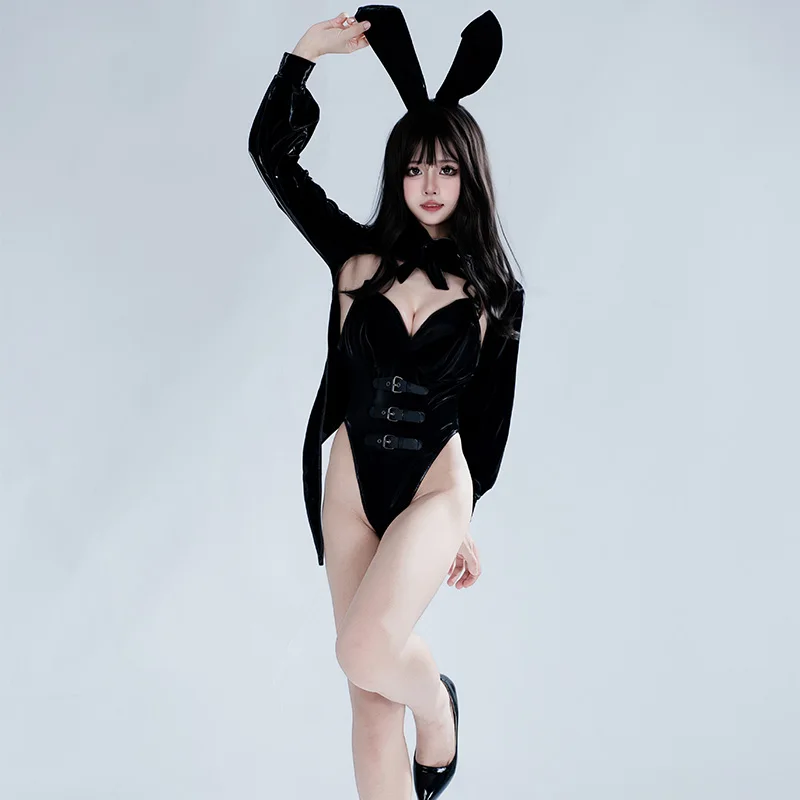

SENMHS Original New Sexy Bunny Girl Cosplay Costume Leather Bodysuit Elastic Anime Maid Clothing Nightclub Party Halloween suit