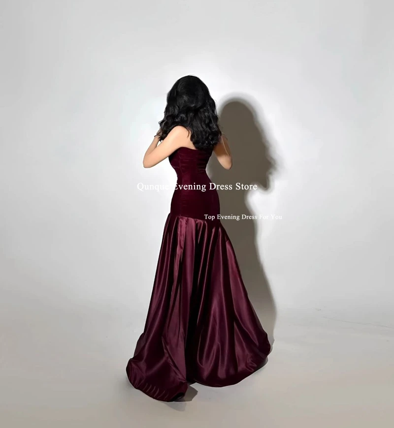 ชุดราตรีทรงเมอร์เมดสีเบอร์กันดีสำหรับผู้หญิง แขนกุด จับจีบ ดีไซน์เซ็กซี่ ชุดเดรสสำหรับงานเลี้ยง งานพิเศษ สามารถสั่งตัดได้