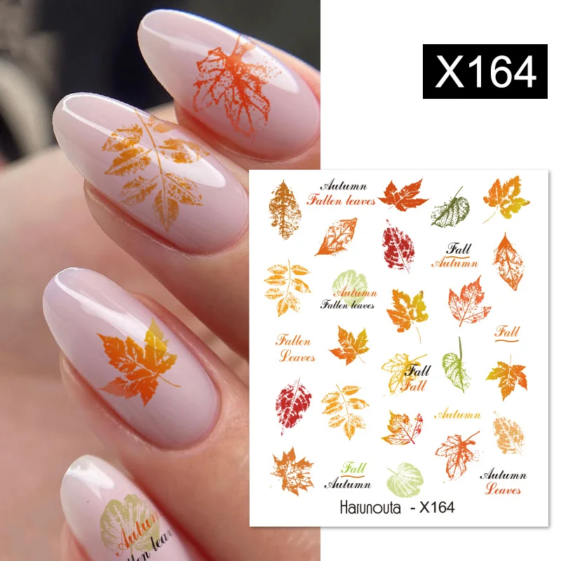 Harunouta – autocollants à pression sur les ongles de la récolte d'automne, feuilles d'érable, papillons, flocons de neige de noël, curseur de marbre