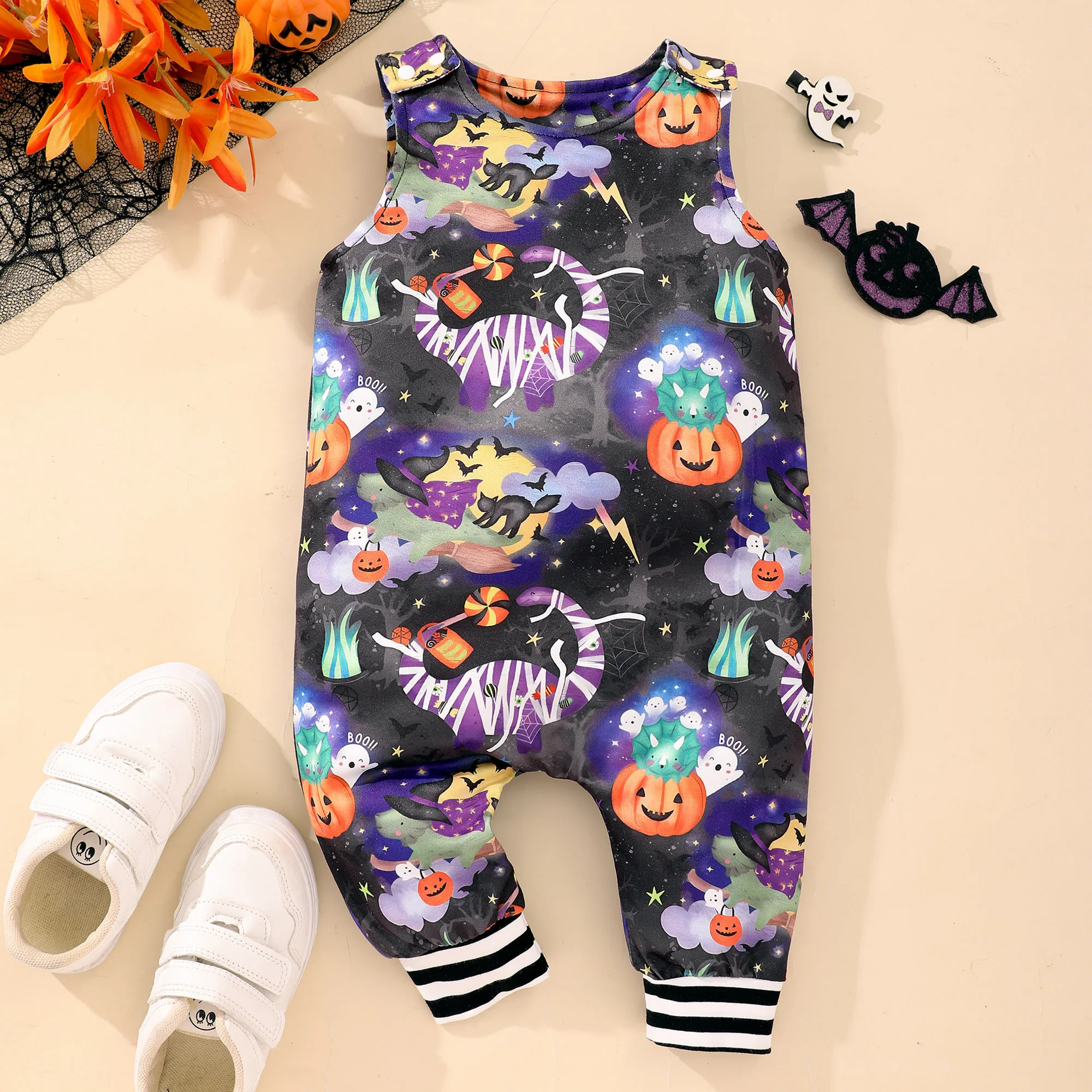 New Halloween Baby Clothes Newborn Romper Horror Theme Pumpkin Bat Ghost Summer Autumn Infant Set Baby Boy and Girl Outfit 3-18M