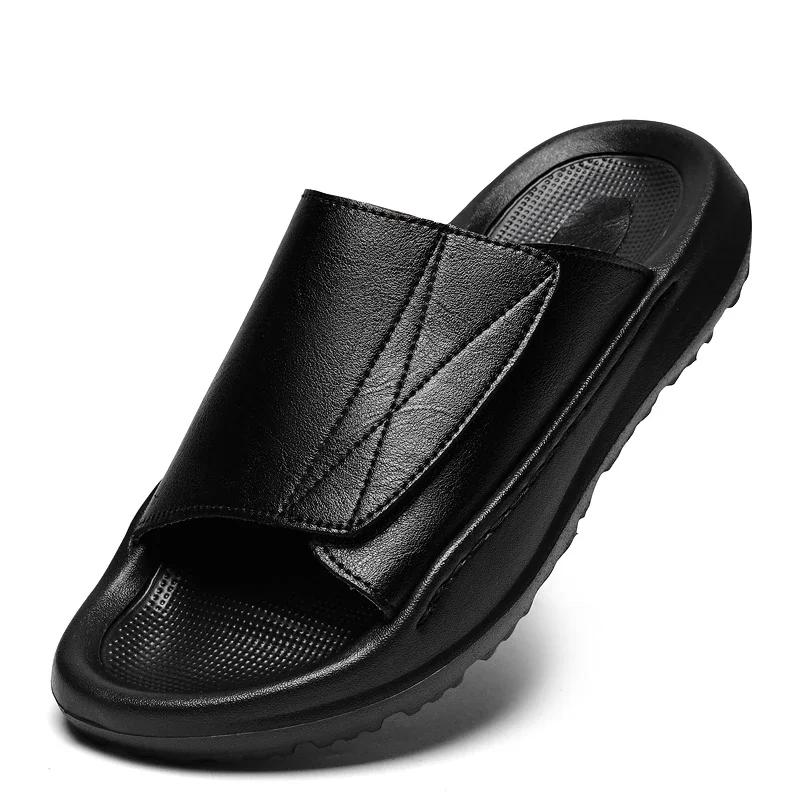 

Premium Split Leather Slides Breathable Non-slip Indoor Outdoor Slippers
