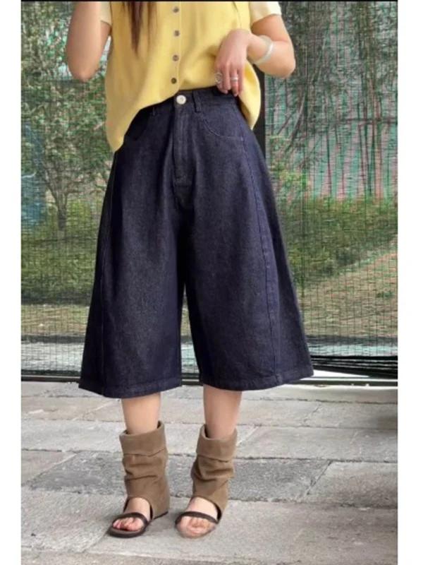 

Джинсы больших размеров с высокой талией и широкими штанинами для женщин: повседневные летние свободные брюки, скрывающие недостатки фигуры, комфортные и дышащие