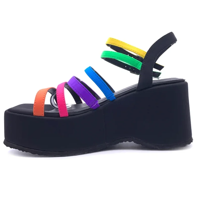 Narrow Band Mized Colors Sandals Sexy Square Toe Platfrom Thick Heels Leather Customized New Arrivals Fashion Women Modern Shoes