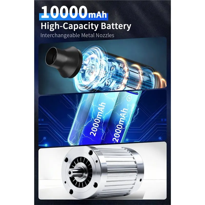 2025 منفاخ هواء كهربائي على الطراز الساخن 10000 مللي أمبير مروحة توربو مروحة نفاثة مع 5 فوهات لتنظيف الغبار بكفاءة