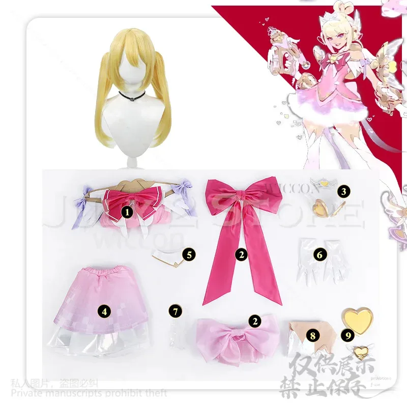 

asdh8@2025 Game WATCHH2 Cosplay Juno Anime Costume Kawaii Sweet Lolita Dress Heart Bow Pink Jirai Kei Wigs Girls Woman Over Sui
