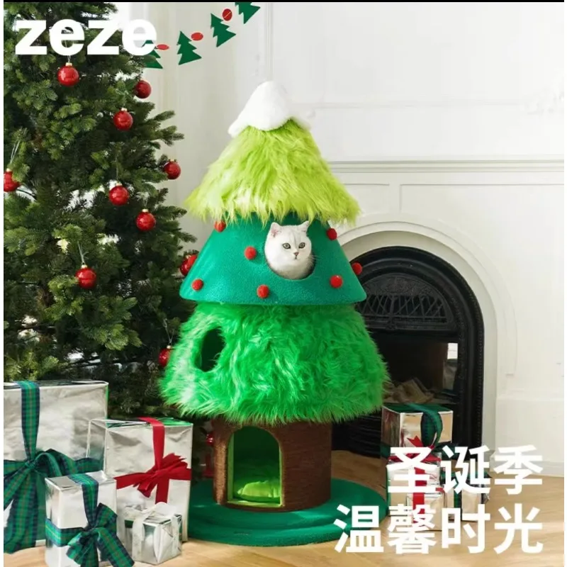 Zeze-tren pequeño de Navidad para gatos, Marco para gatear, nido Universal para todas las estaciones, juguete de pilar para rascar, calor de invierno