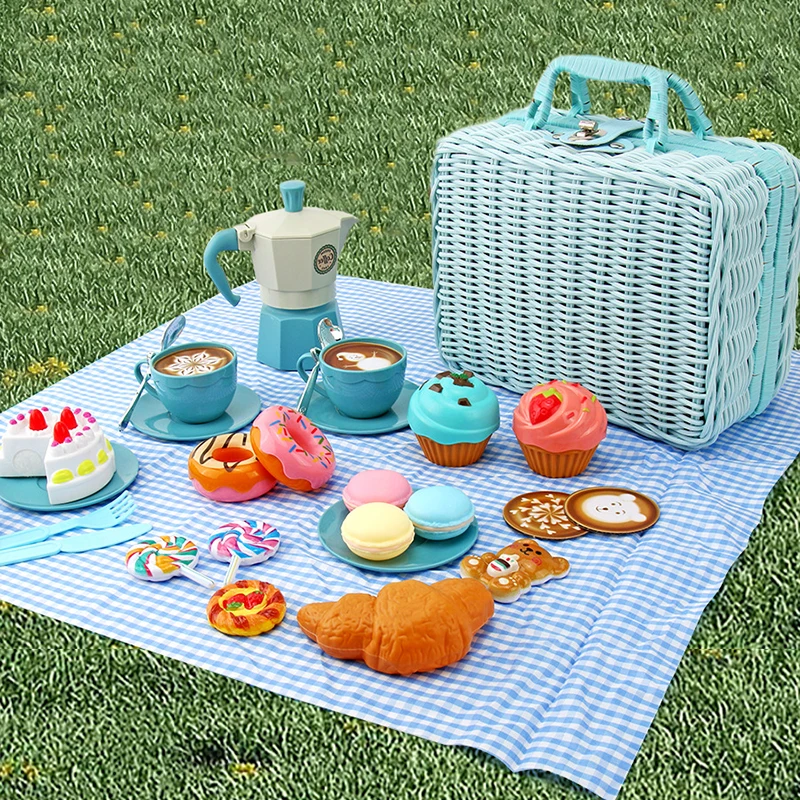 Picnic Food Kitchen Toys Girl Tea Set Party Games Pretend Play House Simulation Dessert Snack Coffee Afternoon Tea Set Toys Kids