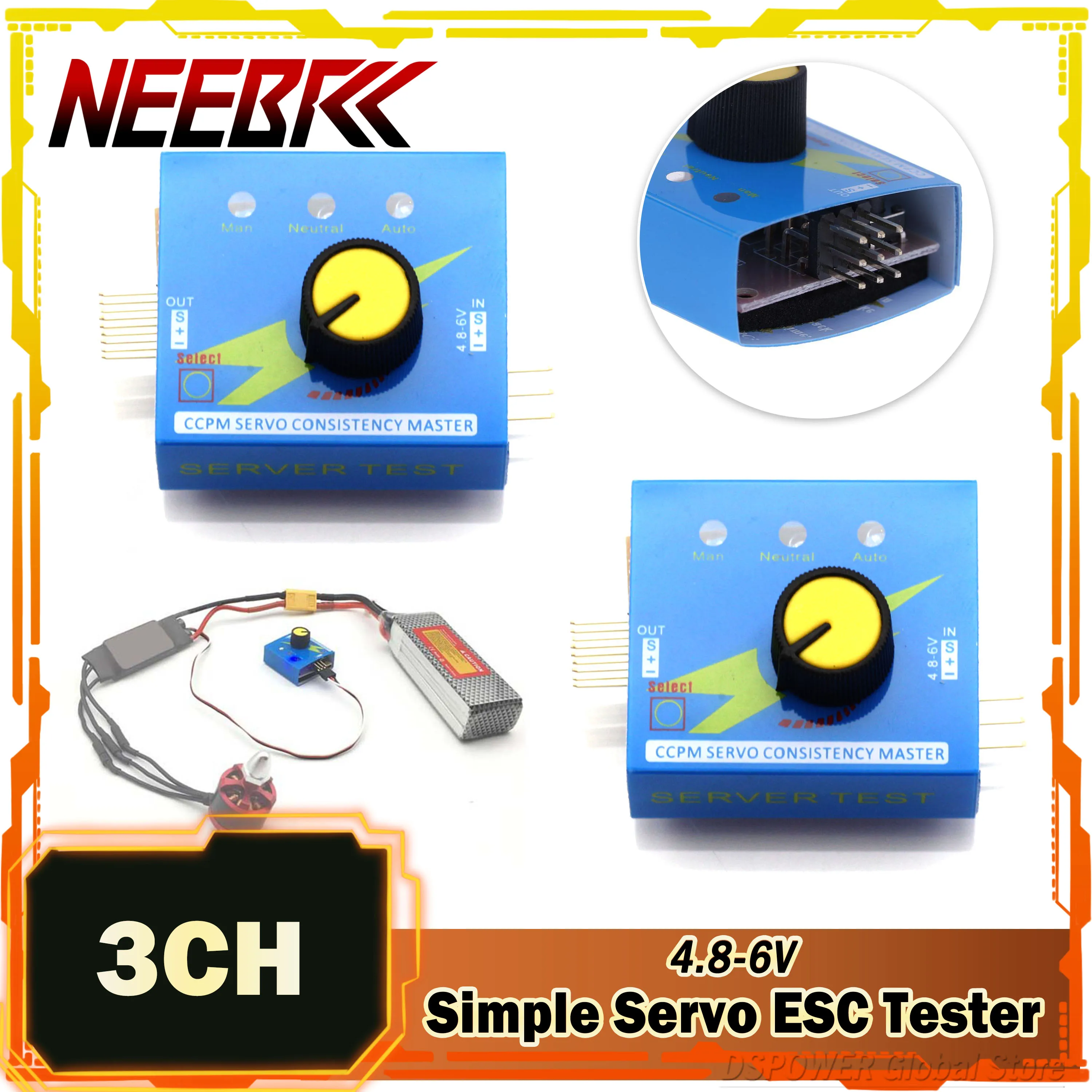 

NEEBRC 3CH Multi ESC Servo Tester Simple Consistency Speed Controler Steering Gear Power CCPM Meter Master Checker RC Car Plane