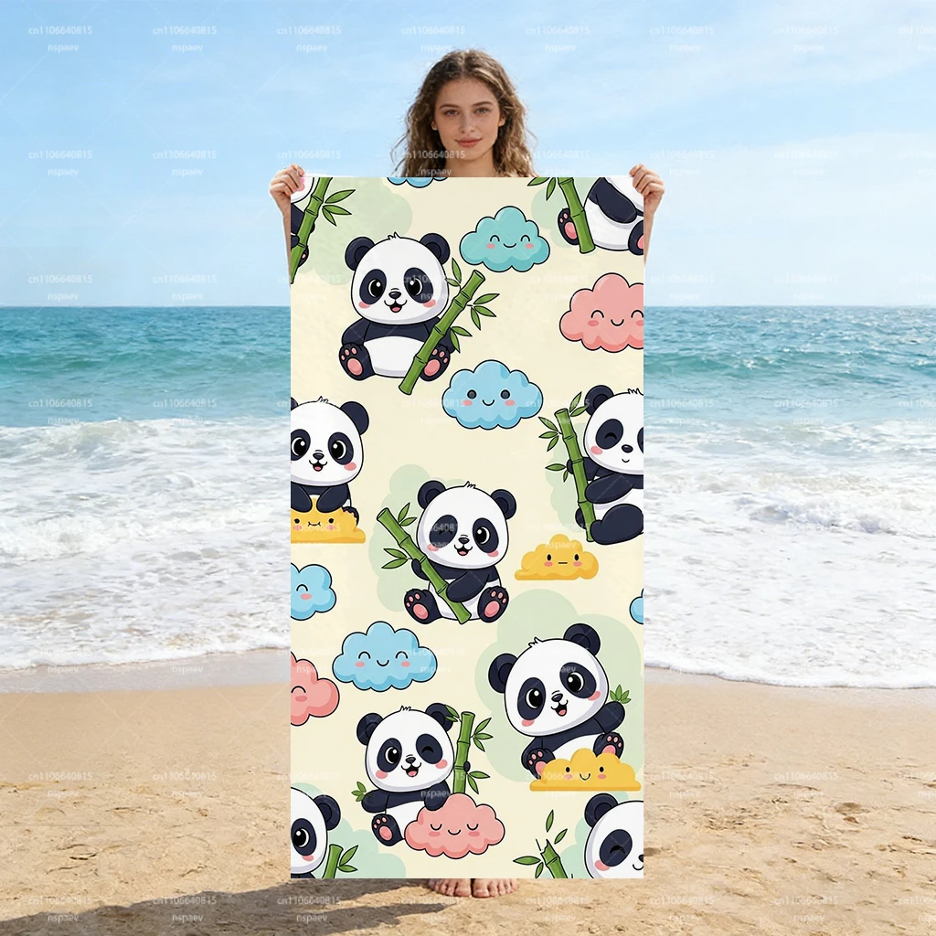 Cute Cartoon P-Panda Bamboo Beach Towel, Super Absorbent Quick Dry Towel for Swimming Pool Travel Vacation