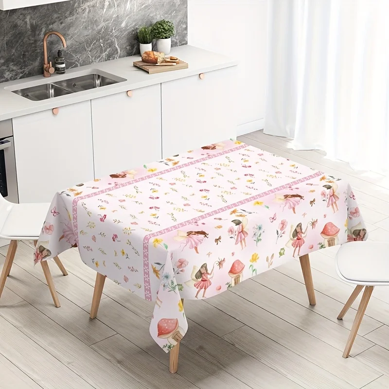 1pc, Flower Fairy Disposable PE Tablecloth, 86.61 X 51.18inch, Happy Birthday Party Decoration, Wedding Party Decor, Baby Shower