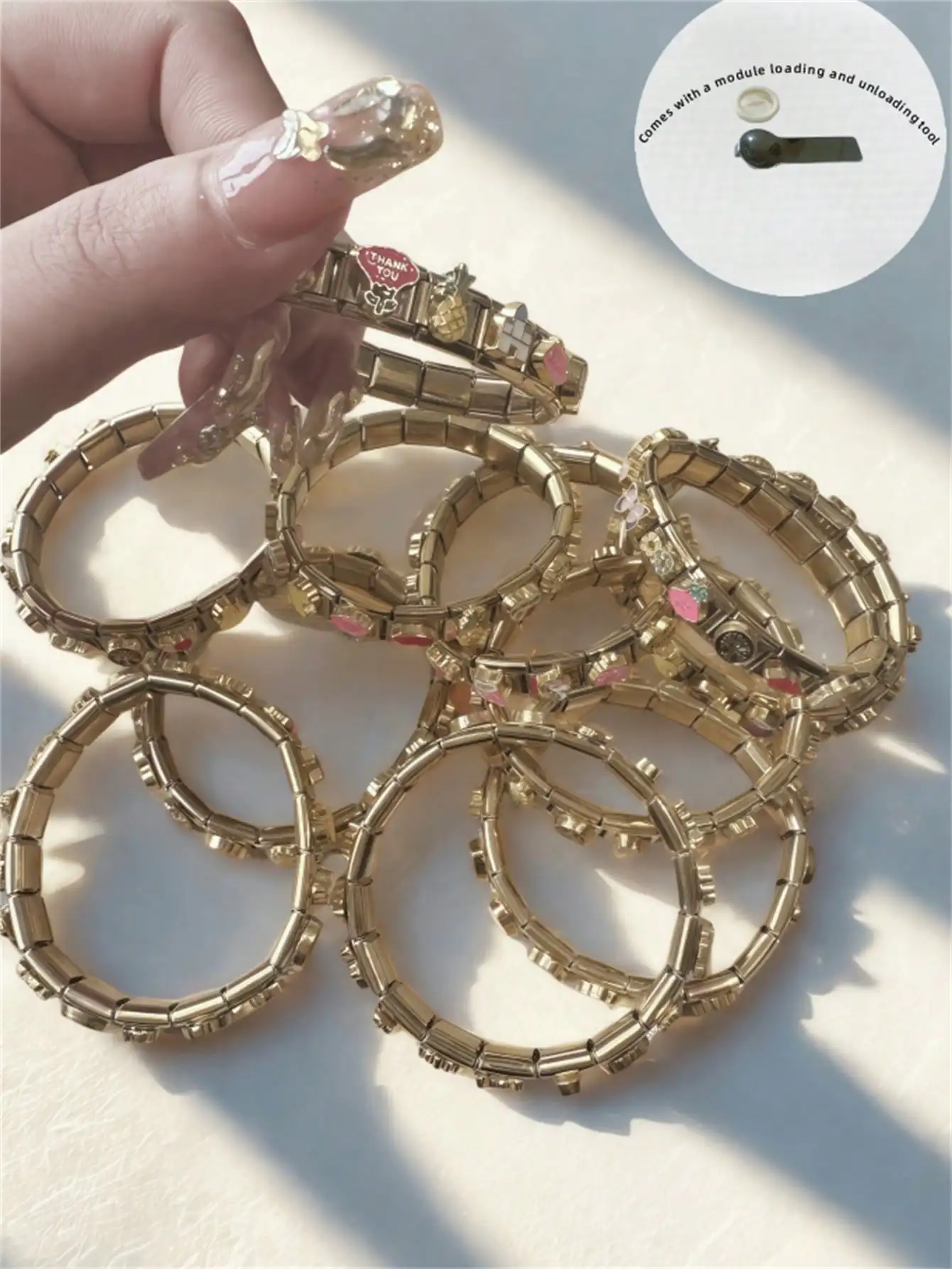 

Набор модульных браслетов с подвесками из нержавеющей стали золотистого цвета (1 шт.) - Набор для самостоятельного изготовления сменных украшений для повседневного ношения