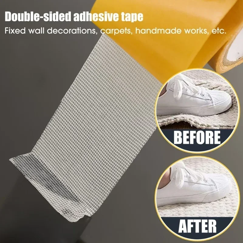 5M Double Sided Tape Super Sticky Adhesive Tapes Heat Resistant Universal Clear Tape with Fiberglass Mesh for Carpet Wall Fixing