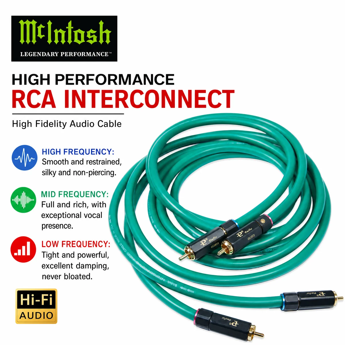 USA McIntosh 4-Core HiFi Interconnect Cable, 2RCA Male to 2RCA Male  Audiophile Audio Signal Wire for CD Player DAC Amplifier