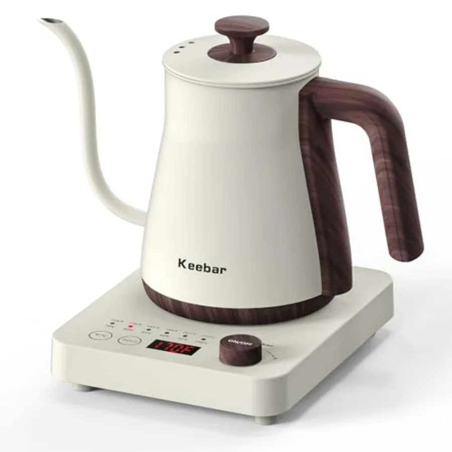 

Electric Kettle 1000W Gooseneck with 6 Temperature Presets 0.8L Matte White 304 Stainless Steel Inner Auto Shut-Off Ultra-Fine