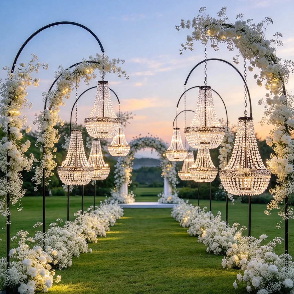 10pcs）Wedding Props Crystal acrylic wireless  LED light hangging Chandelier Luxury Party Events Stage Decorative
