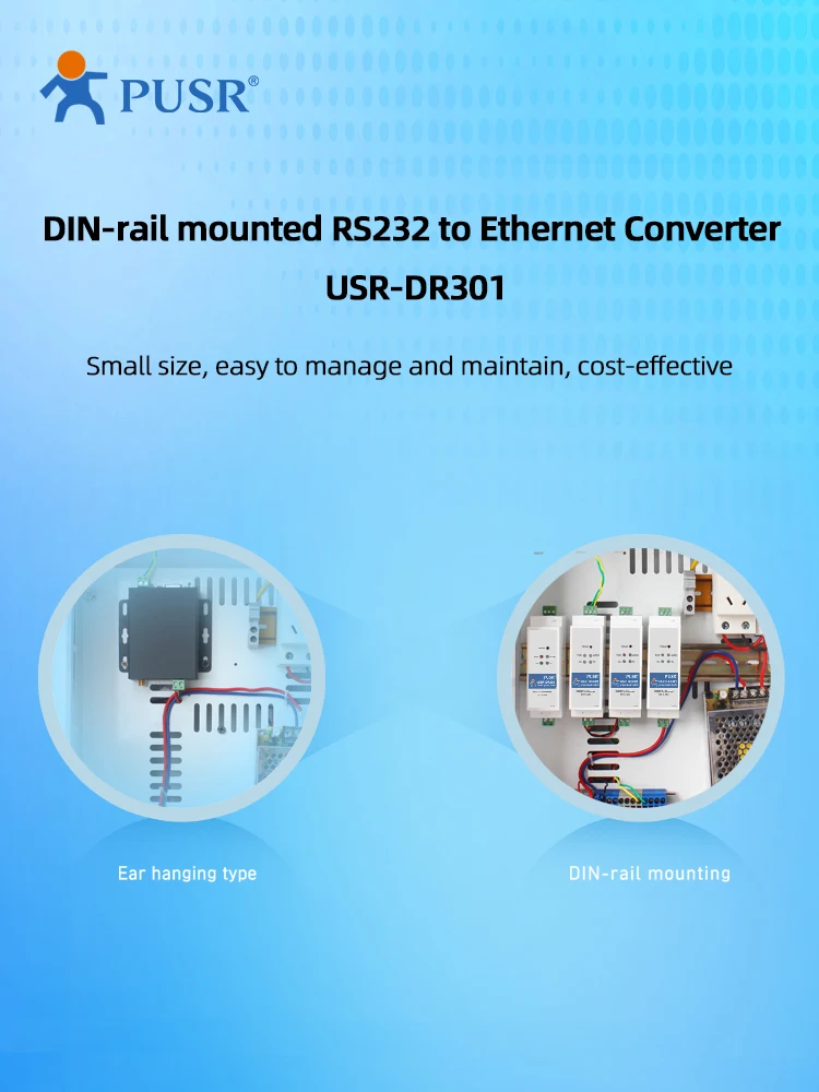 【Prezzo per 2 pezzi】 Convertitore industriale da RS232 a Ethernet PUSR da Modbus RTU a Modbus TCP USR-DR301