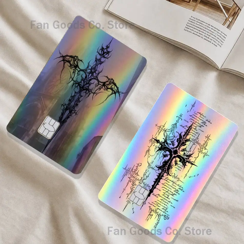 Cyber Sigil Cross Goth Laser shimmer Name Card Sticker Decorate Bank Card Couple Student Supplies