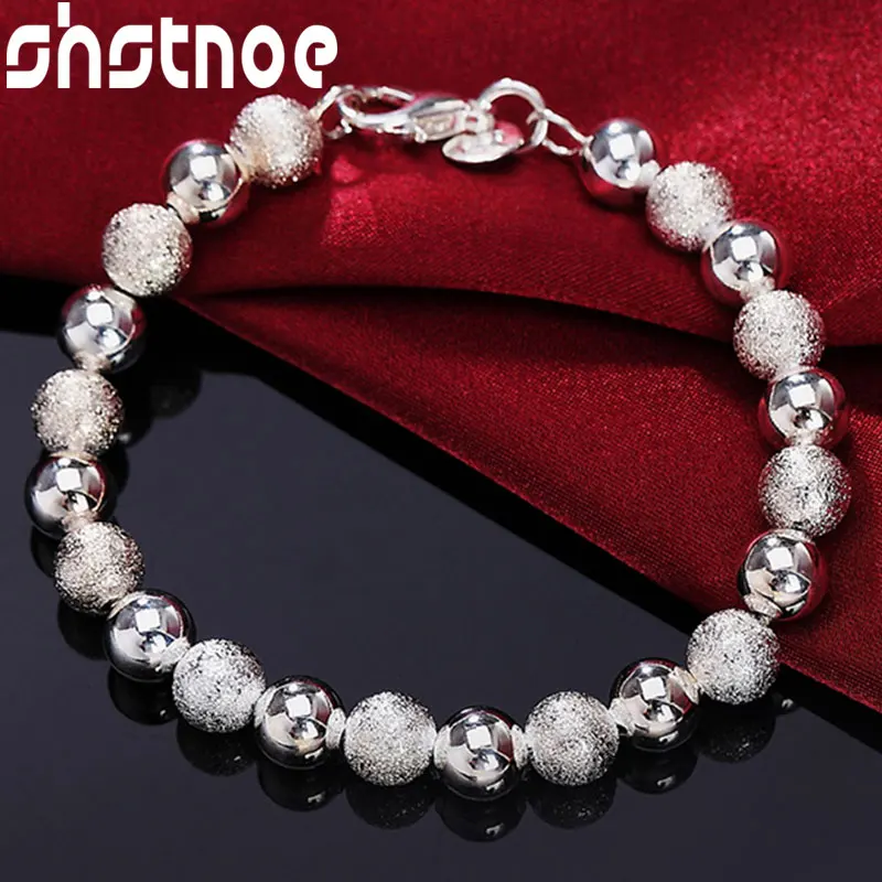 

SHSTONE 925 Sterling Silver 8mm Smooth Matte Bead Chain Bracelet For Women Party Charm Engagement Wedding Gift Fashion Jewelry