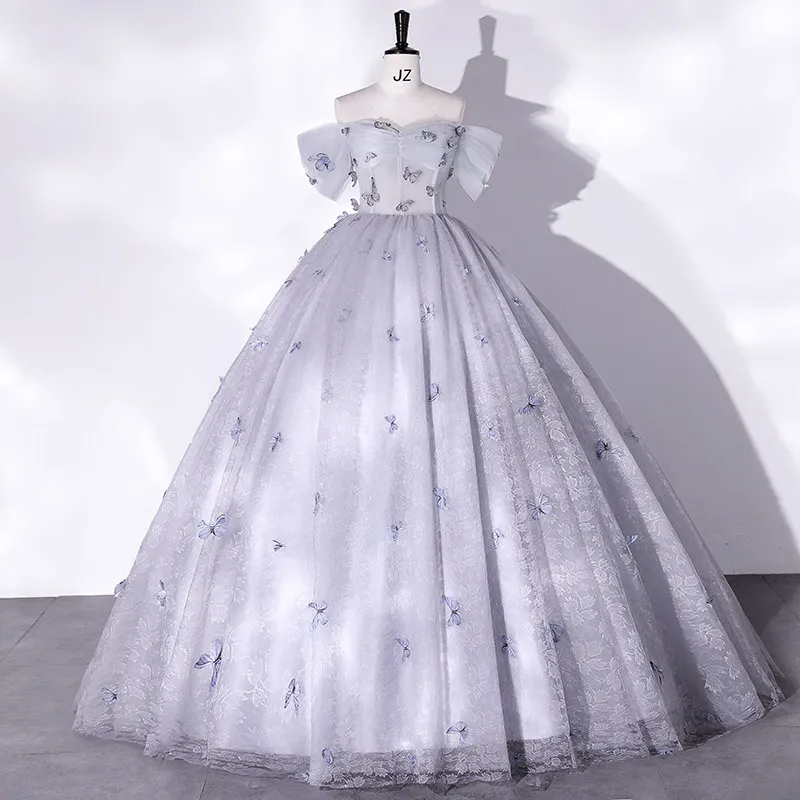 One Shoulder Evening Gown Banquet Performance Coming Of Age Ceremony Solo Singing Fluffy Skirt Butterfly Flower Gown Customized