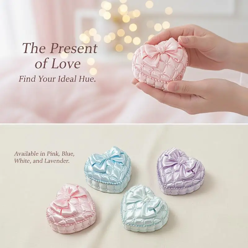 INS Style Heart Shape Jewelry Storage Box Bowknot Trinket Keeper Velvet Ring Earring Organizer Aesthetic Decor Gift for Women